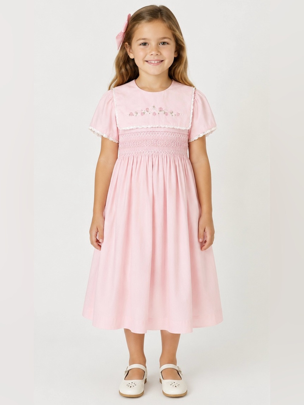 Vintage Will’Beth 6X Pink Hand Smocked Heirloom Cotton Dress Embroidered
